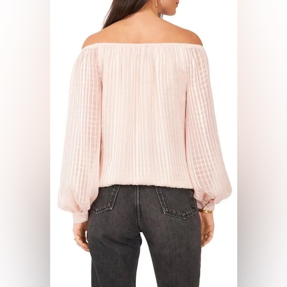 VINCE CAMUTO Satin Stripe Off The Shoulder Top - Picture 5 of 9